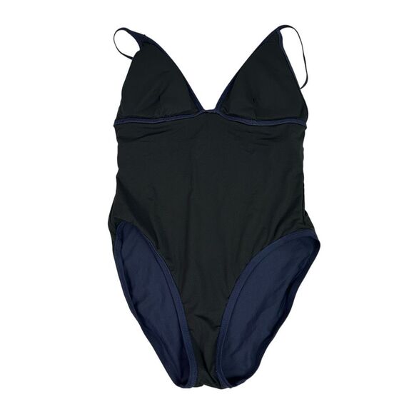 J. Crew Women’s size 8 Ruffle deep-V one-piece swimsuit Navy Blue NEW - Picture 6 of 10